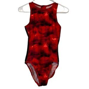 Women's Nike High Neck Zipper Black Red Black Swimsuit Size 6 EUC #2495